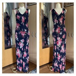 Vintage 1990s R&K originals slinky navy floral beaded flowy maxi dress size 8